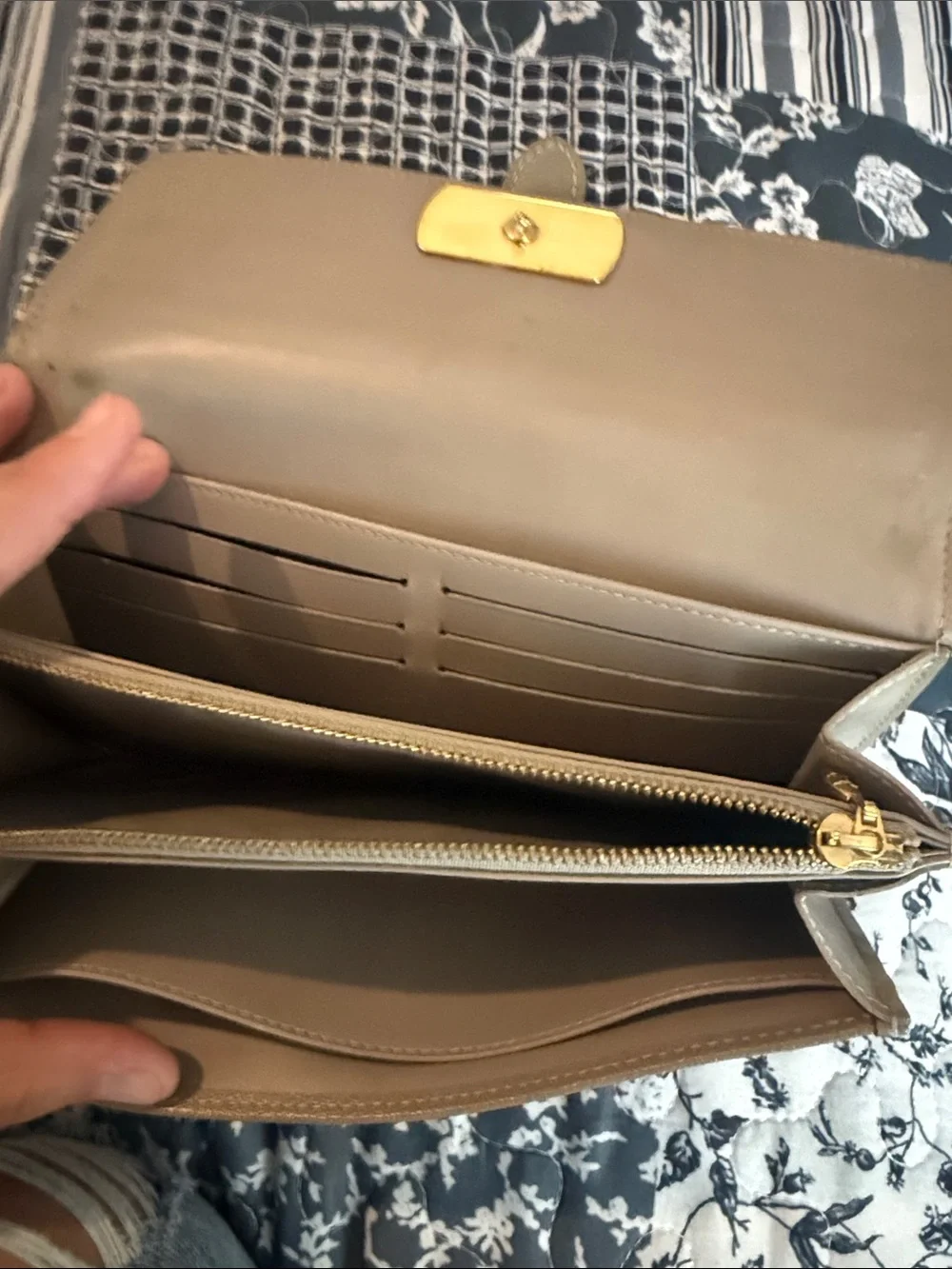 Louis Vuitton Classic Leather Wallet in Taupe with Gold Accent